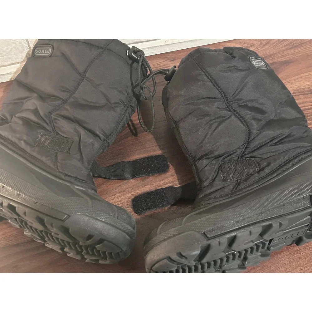 Sorel‎ Snow Pack Kids Black Winter Snow Boots Size 3 Insulated Waterproof Sled